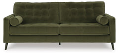 Olive, complete velvet sofa, front view - 1