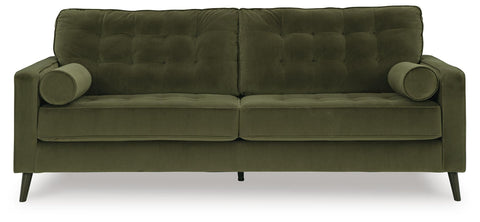 Button-Tufted Velvet Sofa with Bolster Pillows in Olive