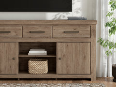 Brown, TV stand front storage view; television and accessories excluded - 2