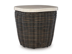 Beige/Dark Brown, complete outdoor side table angled view - 1