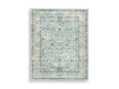 Teal/Beige/Ochre 90.5" x 113.63", complete rug product view - 1