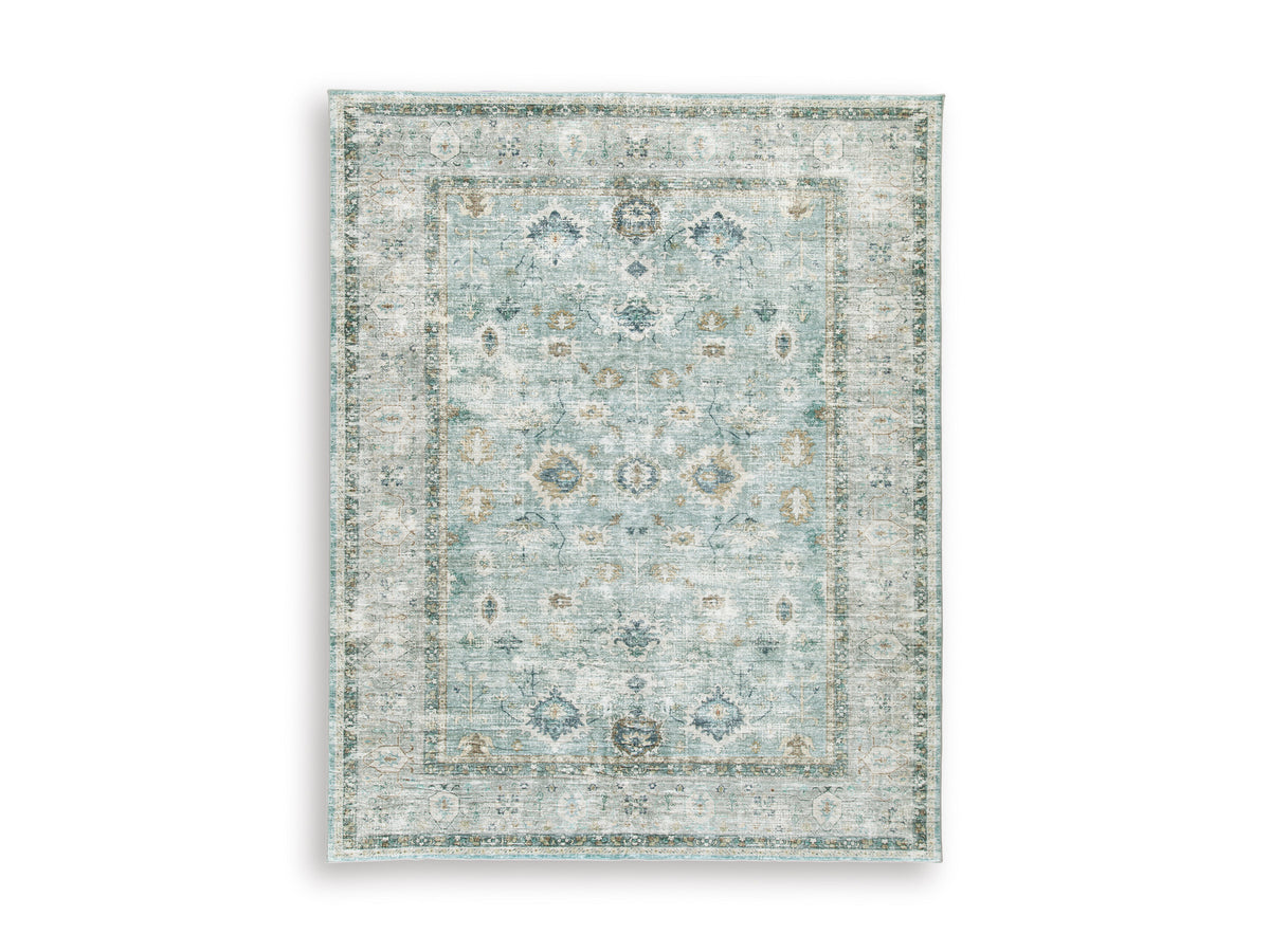 Teal/Beige/Ochre 90.5" x 113.63", complete rug product view
