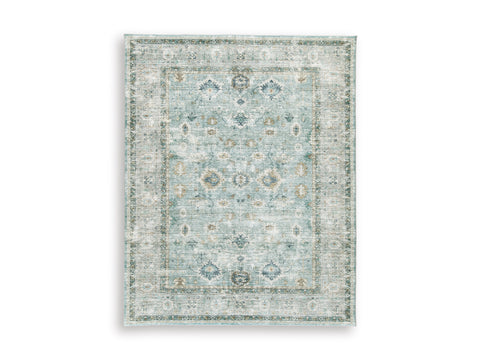 Teal Beige and Ochre Floral Rug with Memory Foam Pad