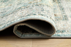 Teal/Beige/Ochre 90.5" x 113.63", rolled rug backing detail - 4