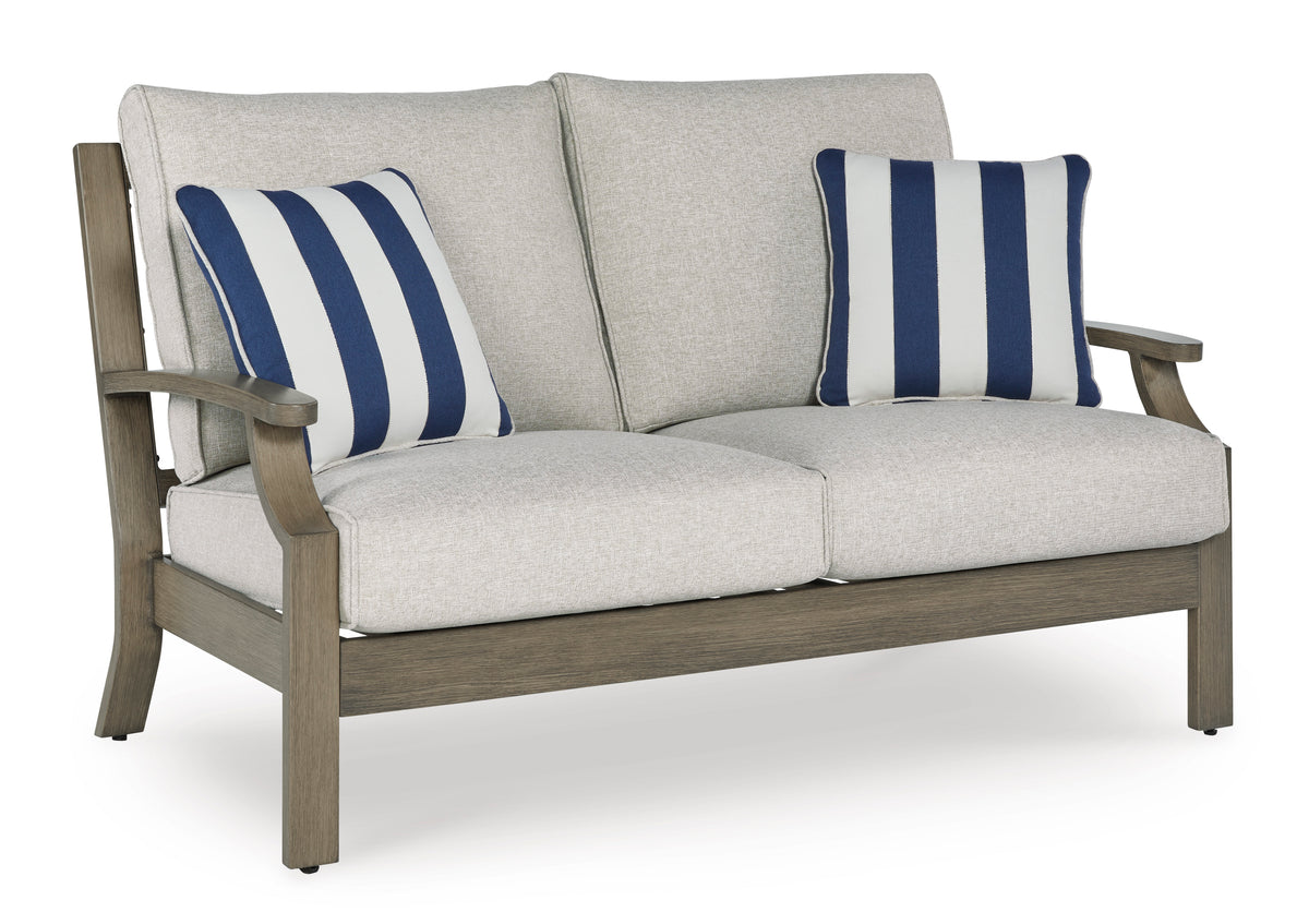 Brown/Beige Loveseat w/Cushion, full product view