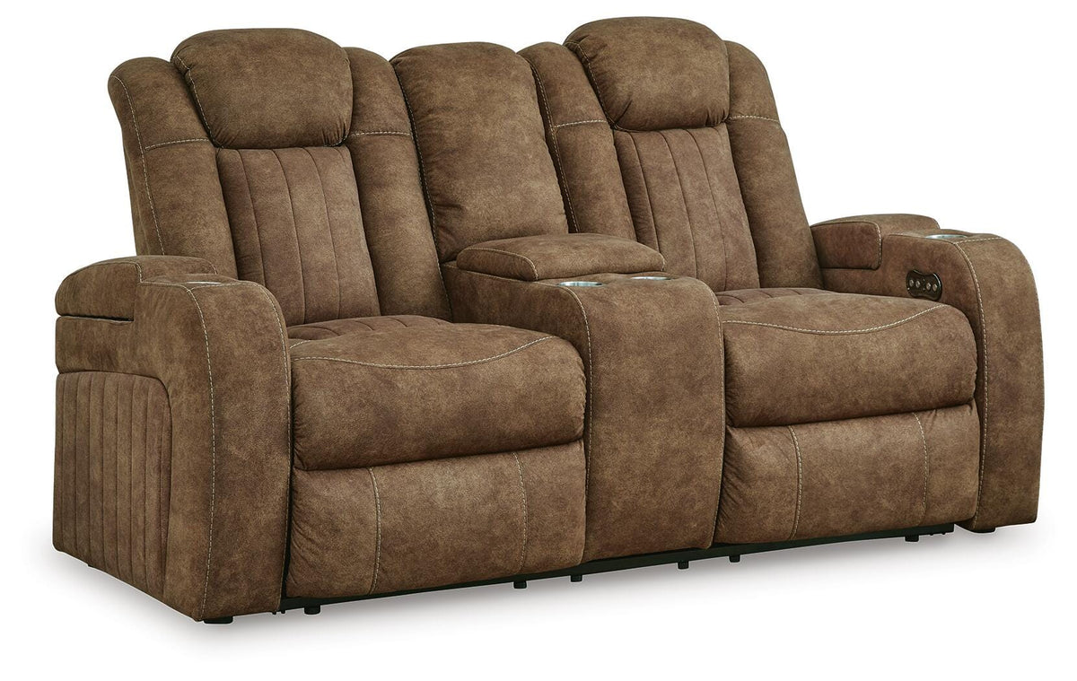 Brindle, complete power loveseat angled view