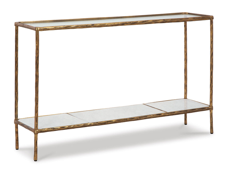 Antique Brass-Tone Console Table with Glass Top and Marble Shelf