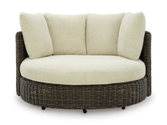 Beige/Dark Brown Swivel Lounge Chair w/Cushion, product view 3 - 3