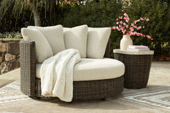 Beige/Dark Brown Swivel Lounge Chair w/Cushion, product view 5 - 5