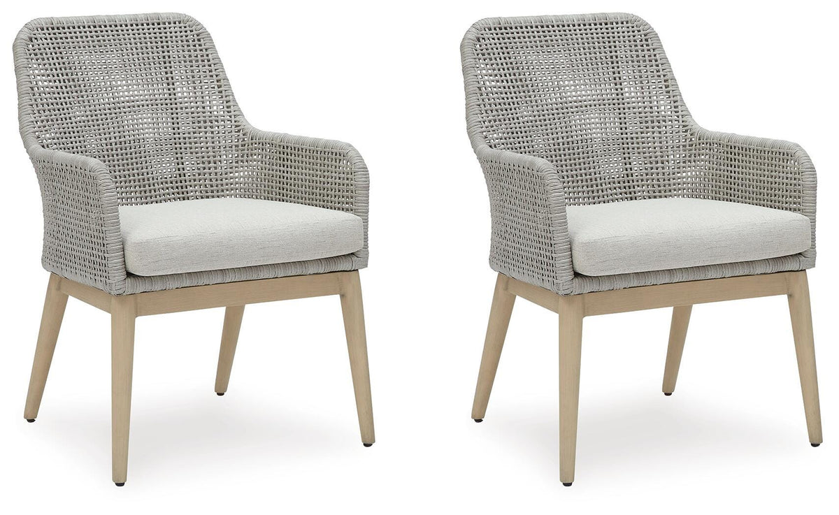 Gray, complete pair of dining armchairs