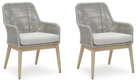 Gray Wicker Outdoor Dining Armchairs with Cushions, Set of 2
