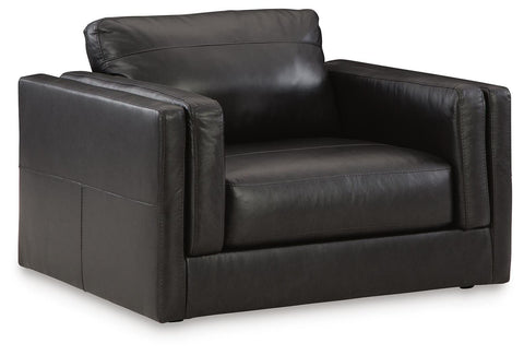 Onyx Leather-Match Oversized Chair with Double-Padded Arms