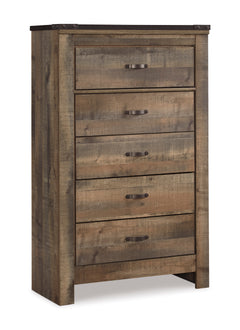 Brown, complete five-drawer chest, angled view - 1