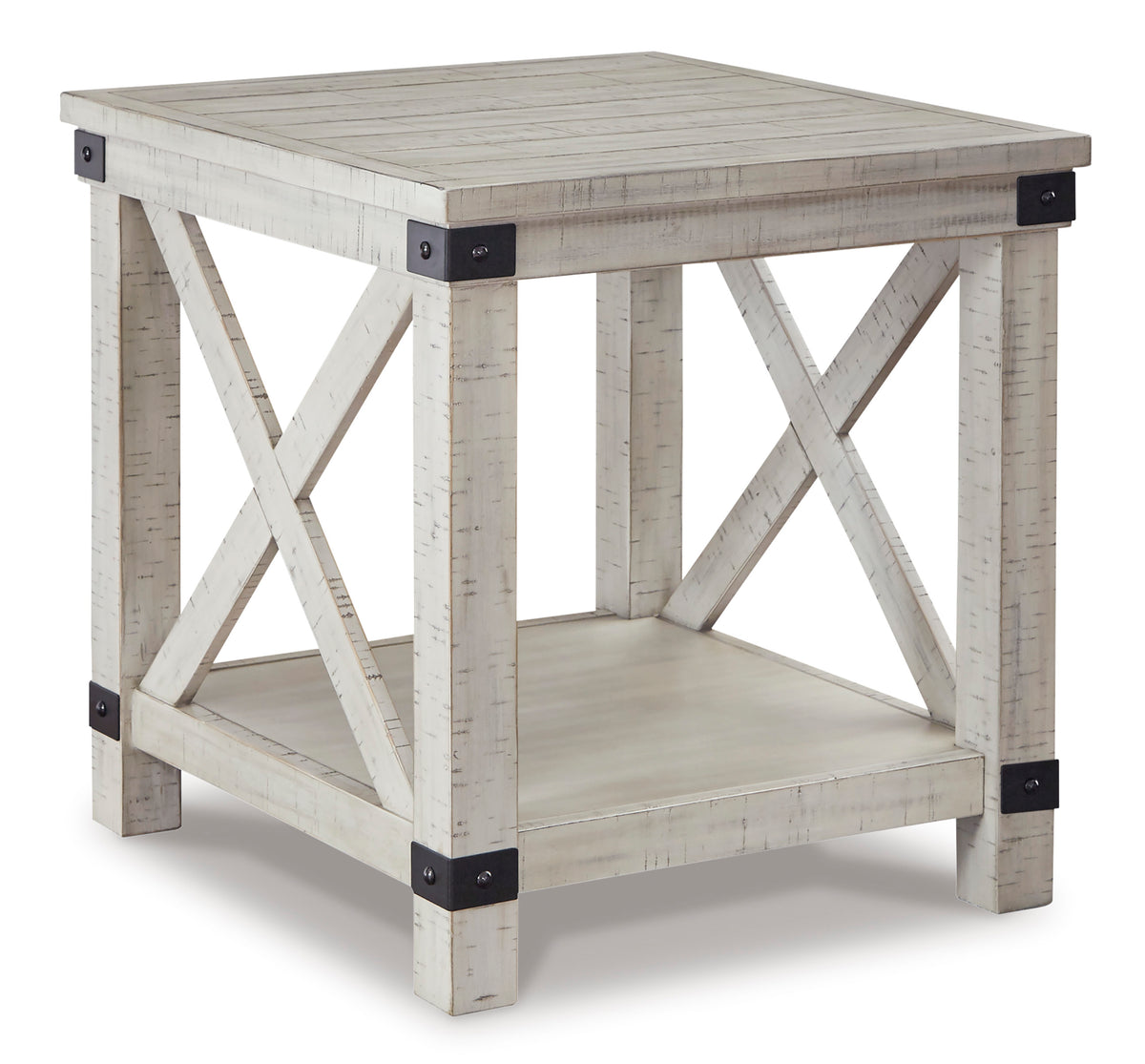 Whitewash Whitewashed Pine Shelf End Table, full product view