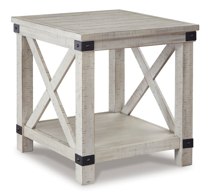 Whitewashed Crossbuck End Table with Lower Shelf