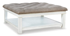Grayish Brown/White upholstered ottoman coffee table, full product view - 1