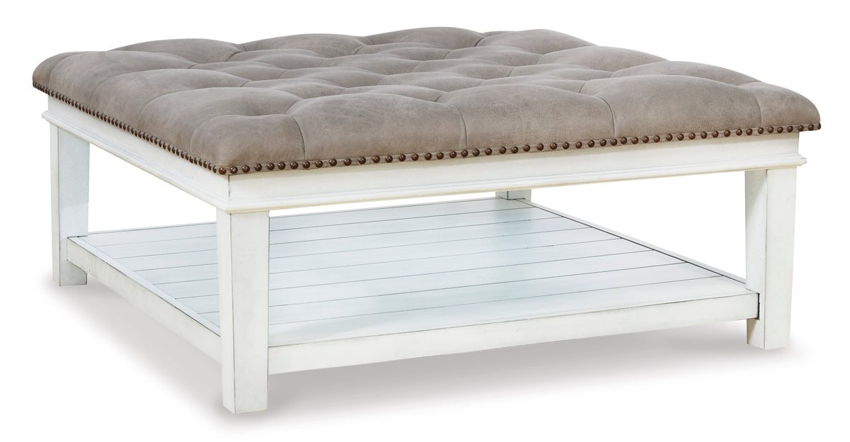 Grayish Brown/White upholstered ottoman coffee table, full product view