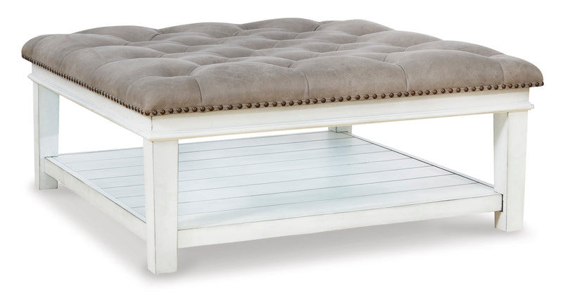 Grayish Brown and White Faux-Leather Ottoman Coffee Table