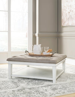 Grayish Brown/White upholstered ottoman coffee table, product view 4 - 4