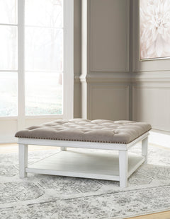 Grayish Brown/White upholstered ottoman coffee table, product view 5 - 5