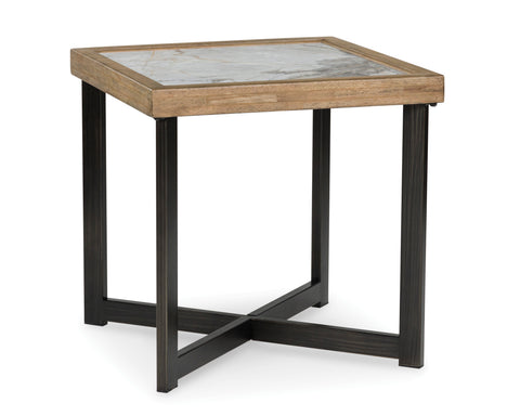 Square Sintered Stone End Table with Black Metal Base