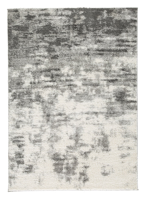 Cream and Gray Abstract Plush Woven Rug