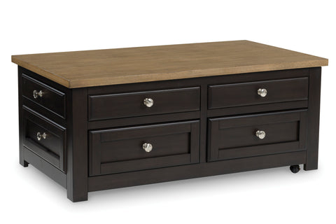 Brown Four-Drawer Lift-Top Coffee Table with Casters