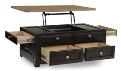 Brown four drawer lift top coffee table, product view 2 - 2