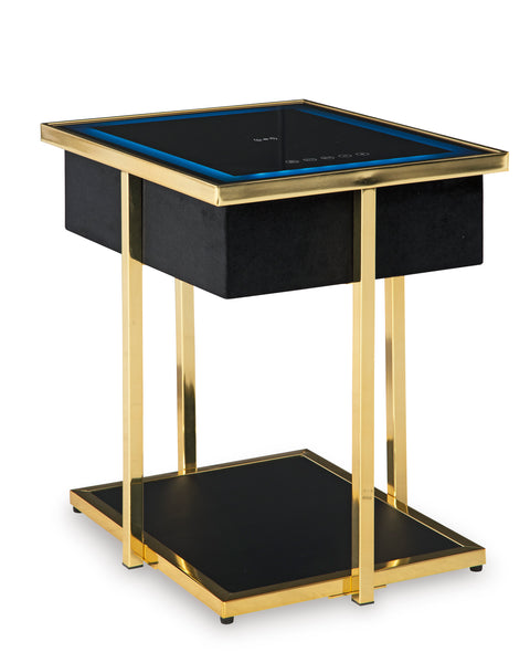 Black and Goldtone Speaker Accent Table with Wireless Charging