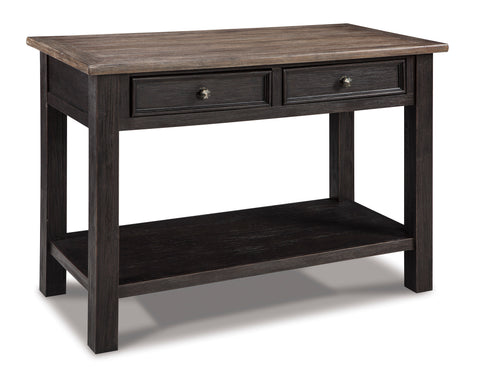 Gray-Brown and Black Console Table with Two Drawers and Shelf