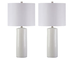 White table lamp pair, full product view - 1