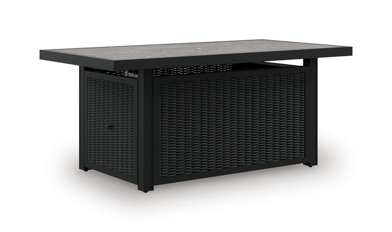 Black and Light Gray Wicker Rectangular Outdoor Fire Pit Table