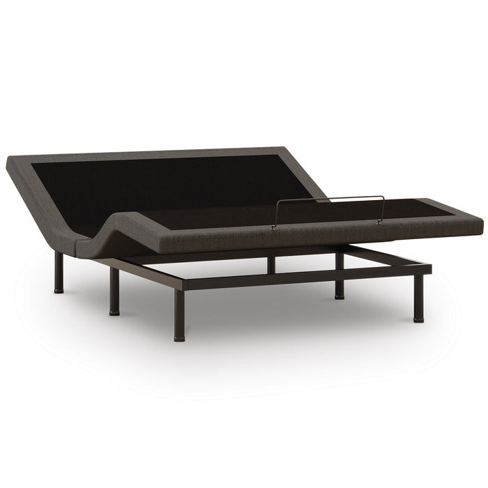 Black, complete adjustable bed base with head and foot raised; representative model view