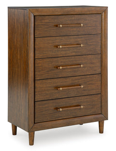 Brown, complete five-drawer chest, angled view - 1