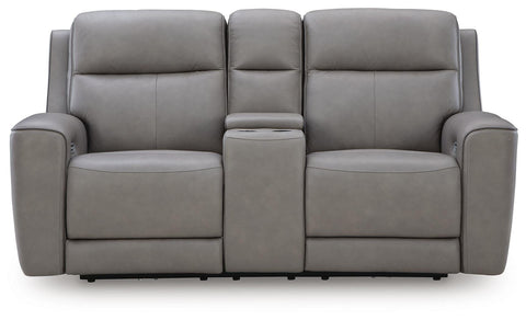 Leather-Match Power Loveseat with Heat and Air Massage in Coin or Onyx