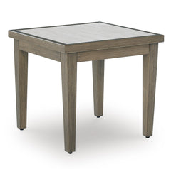 Brown/Beige, complete square outdoor end table with sintered stone top - 1