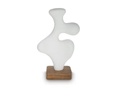 White/Brown white abstract sculpture with brown wood base, product view 2 - 2