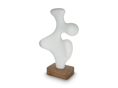 White/Brown white abstract sculpture with brown wood base, product view 3 - 3