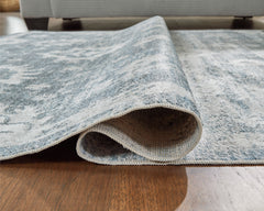 Blue/Gray/Ivory 94" x 120.38", rolled rug backing detail - 4