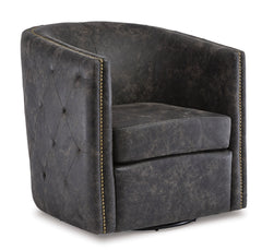 Distressed Black Tufted Swivel Accent Chair, full product view - 1