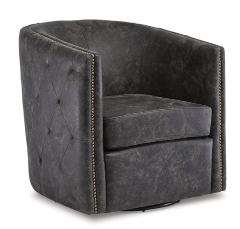 Tufted Faux-Leather Barrel Swivel Accent Chair