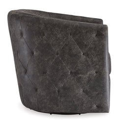 Distressed Black Tufted Swivel Accent Chair, product view 2 - 2