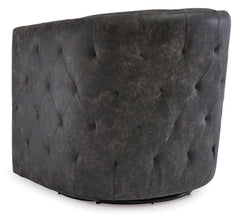 Distressed Black Tufted Swivel Accent Chair, product view 3 - 3