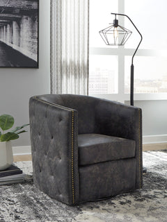 Distressed Black Tufted Swivel Accent Chair, product view 4 - 4