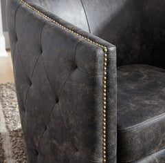 Distressed Black Tufted Swivel Accent Chair, product view 5 - 5