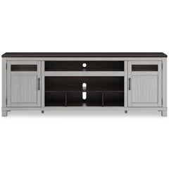 Gray/Brown TV stand with brown top and gray cabinets, product view 3 - 3