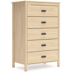 Tan, complete five-drawer chest, angled view - 1
