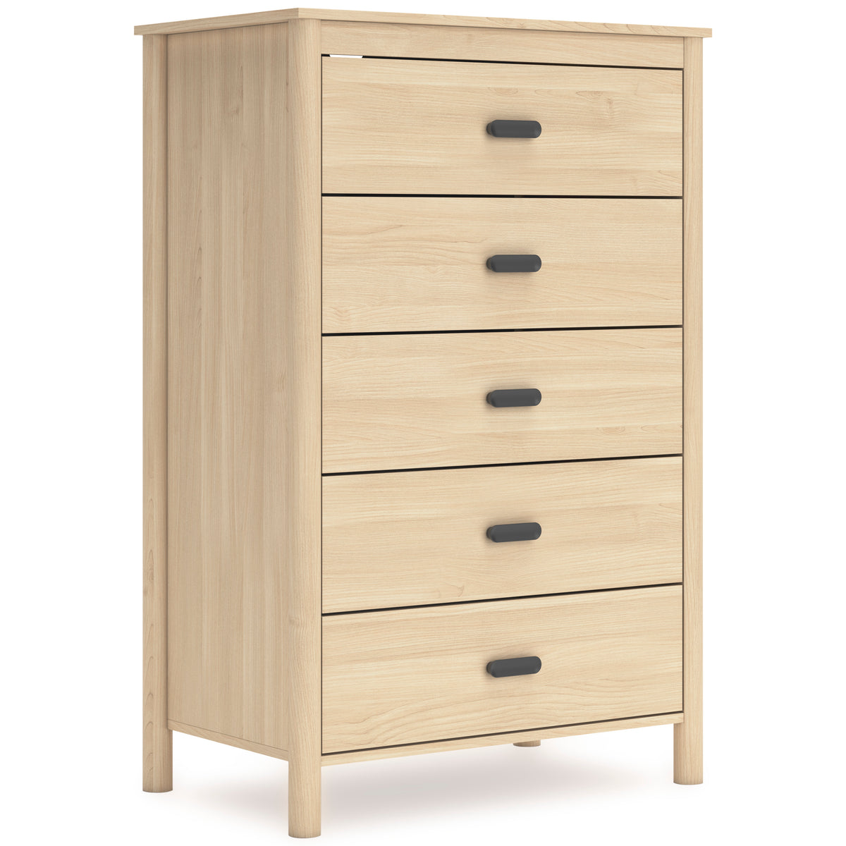 Tan, complete five-drawer chest, angled view