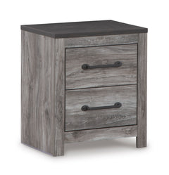 Dark Gray, complete two-drawer nightstand, angled view - 1