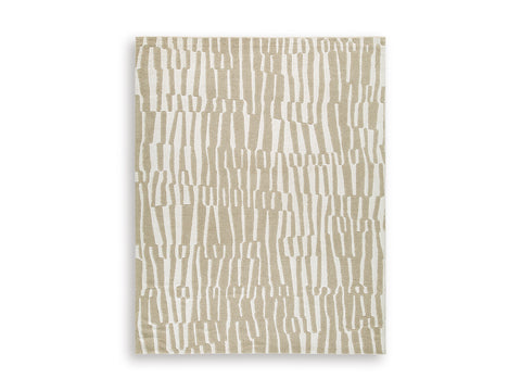 Beige and White Flowing Stripe Wool Blend Woven Rug